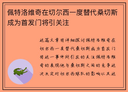 佩特洛维奇在切尔西一度替代桑切斯成为首发门将引关注